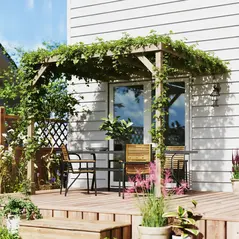 Outsunny Lean-To Wooden Pergola Kit, Decorative Garden Gazebo with Stable Structure and Concrete Anchors, 2.4 x 2.4m, Light Brown - 9