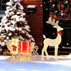 Outsunny Lighted Christmas Reindeer in Sleigh with Gift Boxes - 7