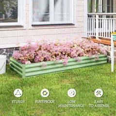 Outsunny Metal Raised Garden Bed Planter Box Outdoor Planters for Growing Flowers, Herbs, Green, Light Green - 6