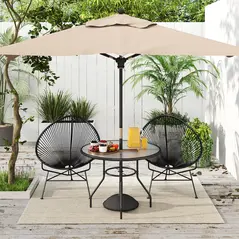Outsunny Glass-Top Garden Table, with Parasol Hole - Black - 2