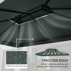 Outsunny Gazebo Roof Replacement, for 3 x 4m Frames - Grey - 4
