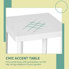 Outsunny Garden Side Table Plastic Outdoor Square Coffee End Table for Drink Snack, White - 4