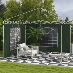 Outsunny Gazebo Side Panels, 2 Pack Sides Replacement, for 3x3(m) or 3x6m Pop Up Gazebo, with Windows and Doors, Green - 2
