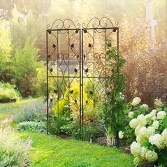 Outsunny Metal Trellis Set of 2, Garden Trellis for Climbing Plants Support Frames, Leaf Design - 2