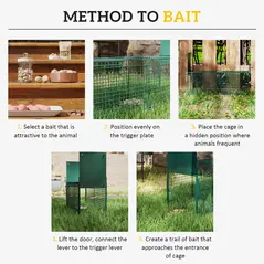 Outsunny Humane Rat Trap, Squirrel Trap with Double Doors, Live Cage Mousetrap for Indoors & Outdoors, Catch and Release Mice, Rats, Rodents, 60 x 18 x 20 cm, Green - 5