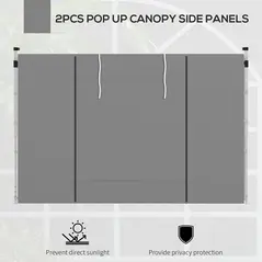 Outsunny Gazebo Side Panels, 2 Pack Sides Replacement, for 3x3(m) or 3x6m Pop Up Gazebo, with Windows and Doors, Light Grey - 4