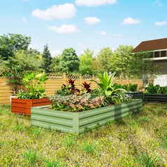 Outsunny Metal Raised Garden Bed Planter Box Outdoor Planters for Growing Flowers, Herbs, Green, Light Green - 7