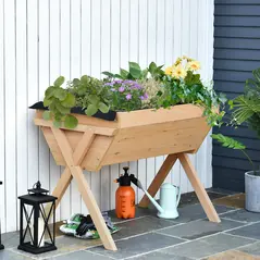 Outsunny Large Fir Wood Raised Plant Stand Oak Tone - 2