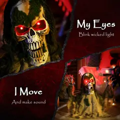 Outsunny Halloween Animated Skeleton with Glowing LED Eyes, Half-Body Scary Halloween Decorations, Battery Operated, Indoor Party Props - 4