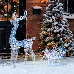 Outsunny Lighted Christmas Reindeer with Sleigh, Outdoor Yard Reindeer with 170 Warm White LED Lights, Holiday Decor with Stakes, Waterproof, Silver - 7