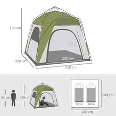 Outsunny Instant Pop Up Camping Tent, 4 Man Dome Tent with 4 Doors, Sewn-in Groundsheet, Carry Bag and Top Hook for Fishing Hiking Festival, Green - 3