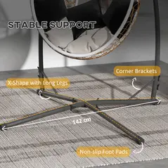 Outsunny Hammock Chair Stand Only, Hanging Chair Stand with X-Shape Base, Heavy Duty Steel Single Hammock Egg Swing Frame for Indoor Outdoor, 150 KG Load Capacity Black - 6