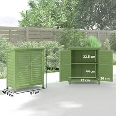 Outsunny Garden Shed Wooden Garden Storage Shed 2 Door Unit Solid Fir Wood Garage Tool Organisation Cabinet, 87L x 46.5W x 96.5Hcm, Green - 3