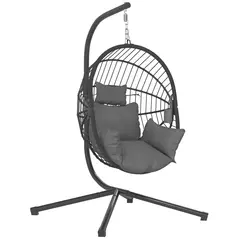Outsunny Metal Stand Hanging Egg Chair, with Full Body Padded Seat - Grey - 1