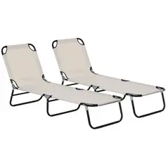 Outsunny Garden Sun Lounger, with Five-Position Back - Cream White - 1