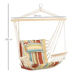 Outsunny Hanging Hammock Chair Swing Chair Thick Rope Frame Safe Wide Seat Indoor Outdoor Home, Patio, Yard, Garde Spot Stylish Multi-Color Stripe - 3