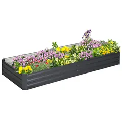 Outsunny Metal Raised Garden Bed Planter Box Outdoor Planters for Growing Flowers, Herbs, Grey, 241x90.5x30cm - 1