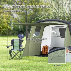 Outsunny Inflatable 3-4 Man Tunnel Tent w/ Air Pump, Living Area & Vestibule, Waterproof Family Camping Air Tent w/ Sewn In Groundsheet & Removable Footprint for Camping, Hiking, Olive Green - 7