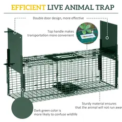 Outsunny Humane Rat Trap, Squirrel Trap with Double Doors, Live Cage Mousetrap for Indoors & Outdoors, Catch and Release Mice, Rats, Rodents, 60 x 18 x 20 cm, Green - 6