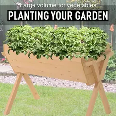 Outsunny Large Fir Wood Raised Plant Stand Oak Tone - 7