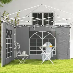 Outsunny Gazebo Side Panels, 2 Pack Sides Replacement, for 3x3(m) or 3x6m Pop Up Gazebo, with Windows and Doors, Light Grey - 8