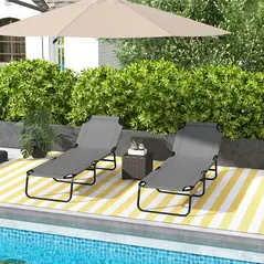 Outsunny Garden Sun Lounger, with Five-Position Back - Grey - 2