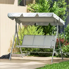 Outsunny Metal Garden Swing Chair, 3-Seater Swing Seat, Patio Hammock Bench Canopy Lounger, Light Grey - 8