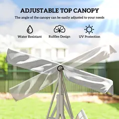 Outsunny Metal Garden Swing Chair, 3-Seater Swing Seat, Patio Hammock Bench Canopy Lounger, Light Grey - 4