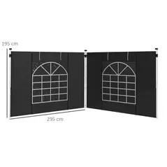Outsunny Gazebo Side Panels, 2 Pack Sides Replacement, for 3x3(m) or 3x6m Pop Up Gazebo, with Windows and Doors, Black - 3