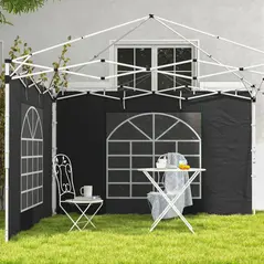 Outsunny Gazebo Side Panels, 2 Pack Sides Replacement, for 3x3(m) or 3x6m Pop Up Gazebo, with Windows and Doors, Black - 8