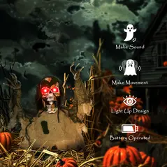 Outsunny Halloween Animated Skeleton with Glowing LED Eyes, Half-Body Scary Halloween Decorations, Battery Operated, Indoor Party Props - 6