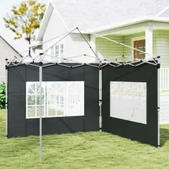 Outsunny Gazebo Side Panels, Sides Replacement with Window for 3x3(m) or 3x4m Pop Up Gazebo, 2 Pack, Black - 7