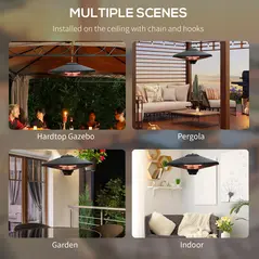 Outsunny Hanging Electric Patio Heater with 2 Power Settings, 1000/2000W Waterproof Ceiling Mounted Aluminium Halogen Infrared Outdoor Heater Warmer with LED Light and Remote Control, Black - 7