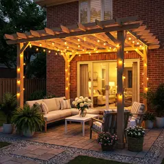 Outsunny Graden Pergola Kit, Wooden Pergola Gazebo Grape Trellis with Stable Structure, 3.6 x 3.6m, Dark Brown - 8