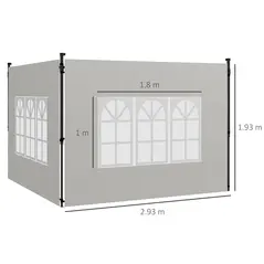 Outsunny Gazebo Side Panels, Sides Replacement with Window for 3x3(m) or 3x6m Gazebo Canopy, 2 Pack, White - 3