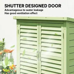 Outsunny Garden Shed Wooden Garden Storage Shed 2 Door Unit Solid Fir Wood Garage Tool Organisation Cabinet, 87L x 46.5W x 96.5Hcm, Green - 4