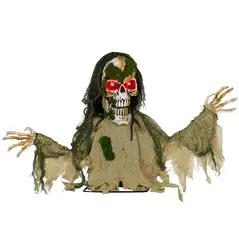 Outsunny Halloween Animated Skeleton with Glowing LED Eyes, Half-Body Scary Halloween Decorations, Battery Operated, Indoor Party Props - 1