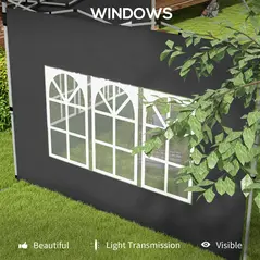 Outsunny Gazebo Side Panels, Sides Replacement with Window for 3x3(m) or 3x4m Pop Up Gazebo, 2 Pack, Black - 6