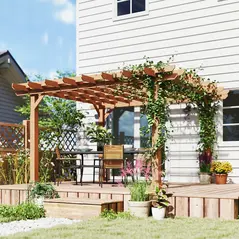 Outsunny Graden Pergola Kit, Wooden Pergola Gazebo Grape Trellis with Stable Structure, 3.6 x 3.6m, Dark Brown - 9