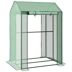 Outsunny Green House, Mini Greenhouse with 2 Roll-up Doors, Vent Holes and Reinforced Cover, 100 x 80 x 150cm - 1