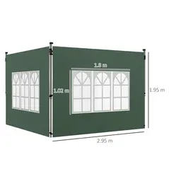 Outsunny Gazebo Side Panels, Sides Replacement with Window for 3x3(m) or 3x4m Pop Up Gazebo, 2 Pack, Green - 3