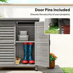 Outsunny Garden Shed Wooden Garden Storage Shed 2 Door Unit Solid Fir Wood Garage Tool Organisation Cabinet, 87L x 46.5W x 96.5Hcm, Grey - 6