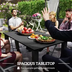Outsunny Garden Table with Parasol Hole for 6 Person, Rectangle Outdoor Dining Table with Slatted Metal Tabletop, Steel Frame for Patio, Balcony, 150 x 90 x 73 cm, Black - 4
