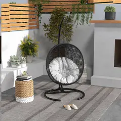 Outsunny Hanging Hammock Chair Stand with Round Base, C Hanging Swing Stand Frame for Swing/Egg/Hammock Chair, Indoor & Outdoor, Heavy Duty 330 lbs, Black - 9