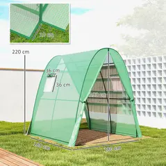 Outsunny Hoop House Greenhouse with Sandbags, Walk-In Tunnel Green House with 2 Doors and Screen Windows, 1.8 x 1.8 x 2m, Green - 3