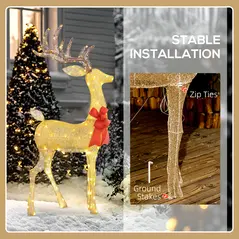 Outsunny Lighted Reindeer Christmas Decoration, Light Up Christmas Deer with 137 LED Lights for Indoor, Outdoor, Garden, Lawn, Gold Tone - 7