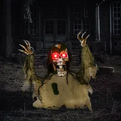 Outsunny Halloween Animated Skeleton with Glowing LED Eyes, Half-Body Scary Halloween Decorations, Battery Operated, Indoor Party Props - 2