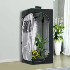 Outsunny Grow Tent Reflective Mylar Hydroponic with Adjustable Vents and Floor Tray for Indoor Plant Growing, 60 x 60 x 140 cm (24.5" x 24.5" x 55") - 2