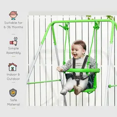 Outsunny Kids Swing, Steel Nursery Swing, with Seatbelt, High Support Back, Front Guard, for Ages 6-36 Months - Green - 4