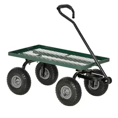 Outsunny Garden Trolley Cart, Heavy Duty Garden Cart with Metal Frame, 10" Pneumatic Wheels, Rotating Handle, 150kg Capacity, for Garden, Farm, Green - 1
